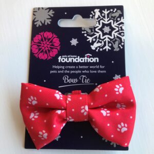 Pets Foundation Santa Paws red bowtie with white pawprints for dogs