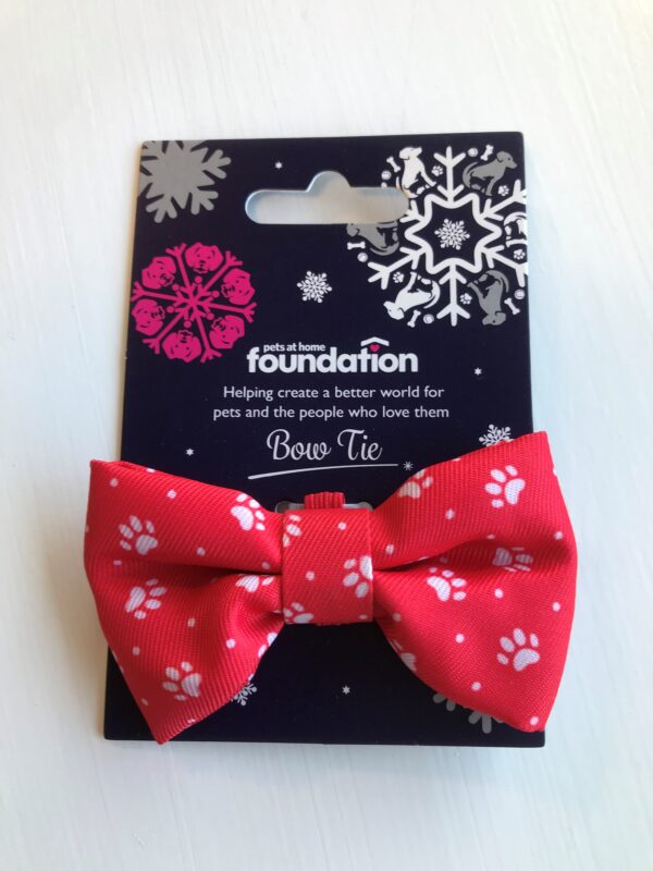 Pets Foundation Santa Paws red bowtie with white pawprints for dogs